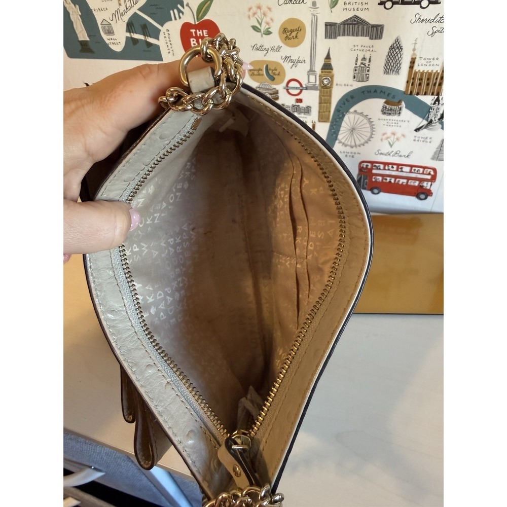 Kate‎ Spade Ballet Bow Ostrich Purse Taupe Cream With Crossbody Strap - Picture 4 of 6